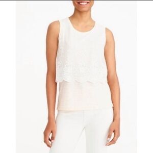 J. Crew Striped Tank with Lace Overlay Pink and White